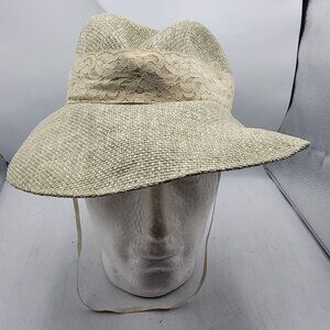 Hardy Amies London Womens Beige Lace Trim Straw Hat Summer Casual Size 57 Cm